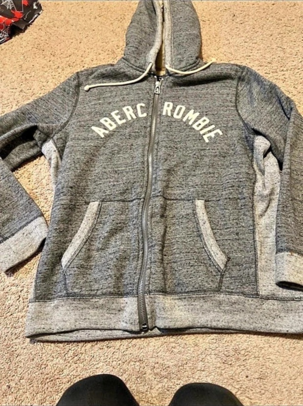Abercrombie & Fitch Sherpa Lined Full Zip Logo Hoodie Gray